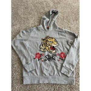 Shiki Gray Embroidery Floral Tiger Pull Over Sweater  Size Small Hoodie